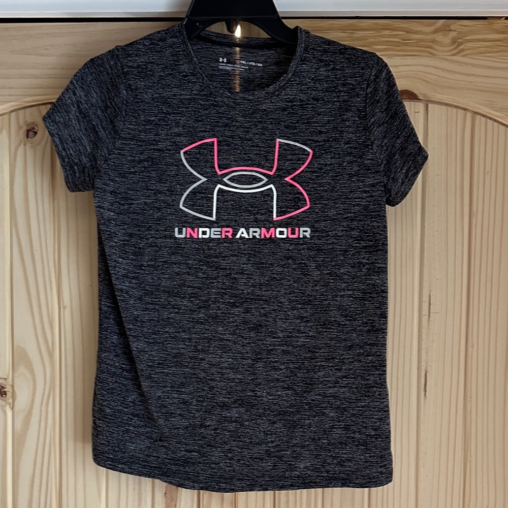 Under Armour Charcoal Tee with Neon Pink Logo